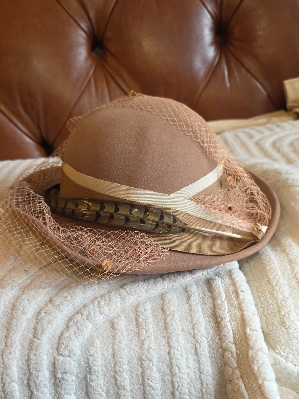 2 Tufted Felt Hats  in Warm Brown